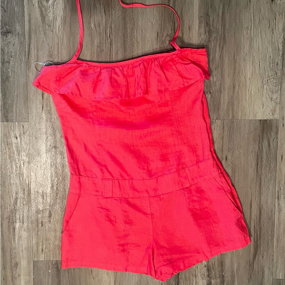 Golden State Romper 100% Linen Coral  Size 7